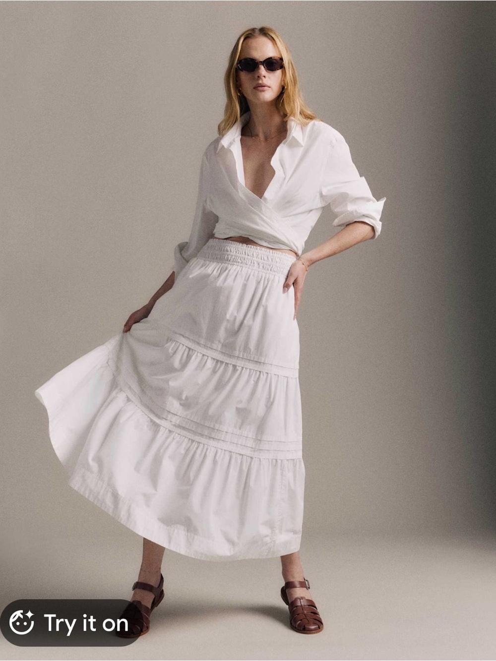 Quince White Tiered Maxi Skirt with Smocked Waist - Picture 6 of 11